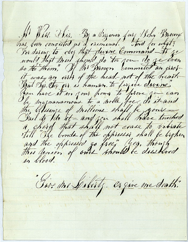 Anonymous to Governor Henry A. Wise