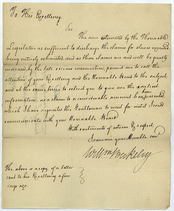 William M. Berkeley to Governor James Monroe