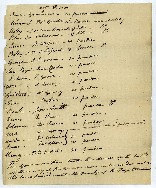 List of Convicted Slaves Considered for Pardons