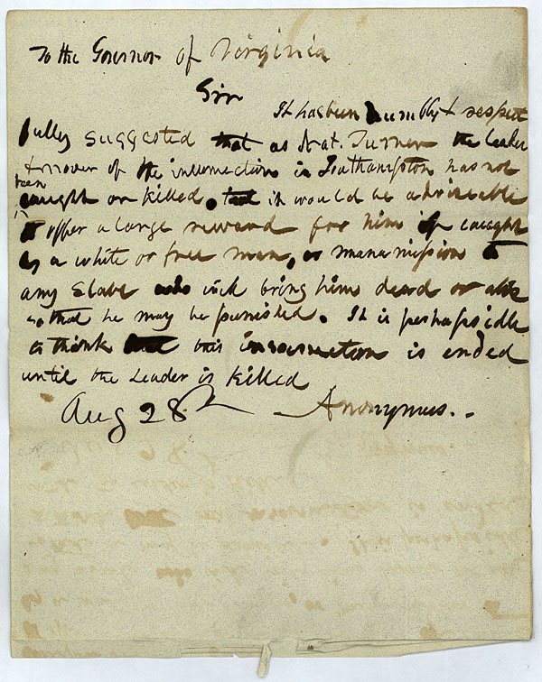Anonymus" to Governor John Floyd, 28 August 1831.