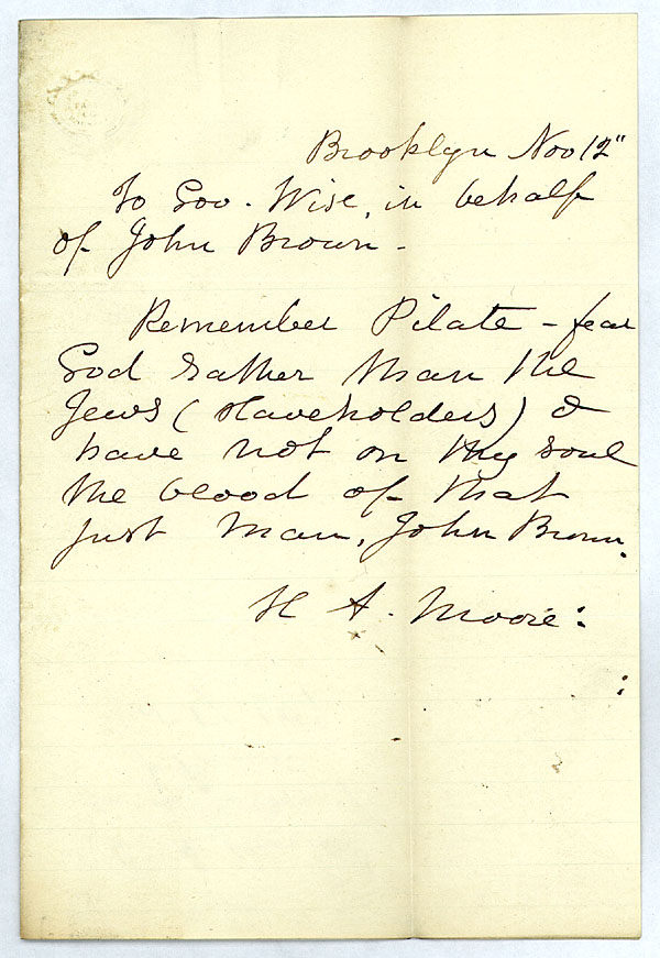 H. A. Moore to Governor Henry A. Wise