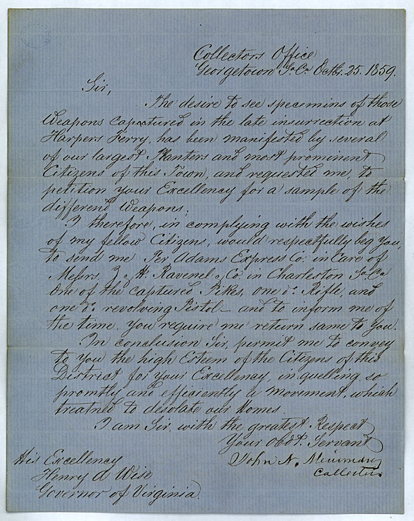 John N. Merriman to Governor Henry A. Wise