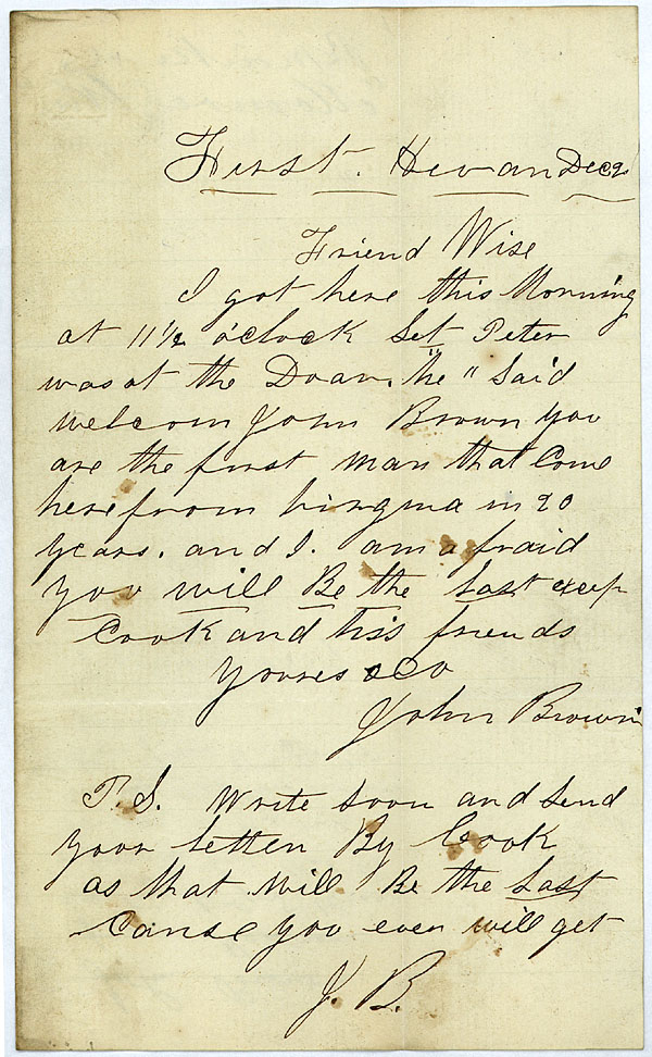 "John Brown" to Governor Henry A. Wise