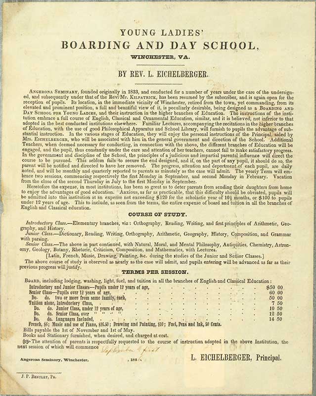Image of Young Ladies Boarding and Day School broadside