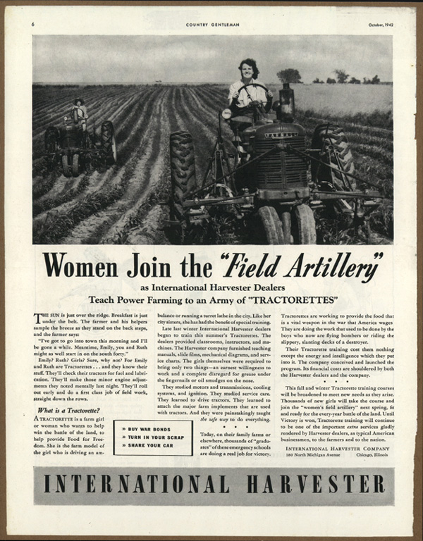 Picture of women on tractors plowing field