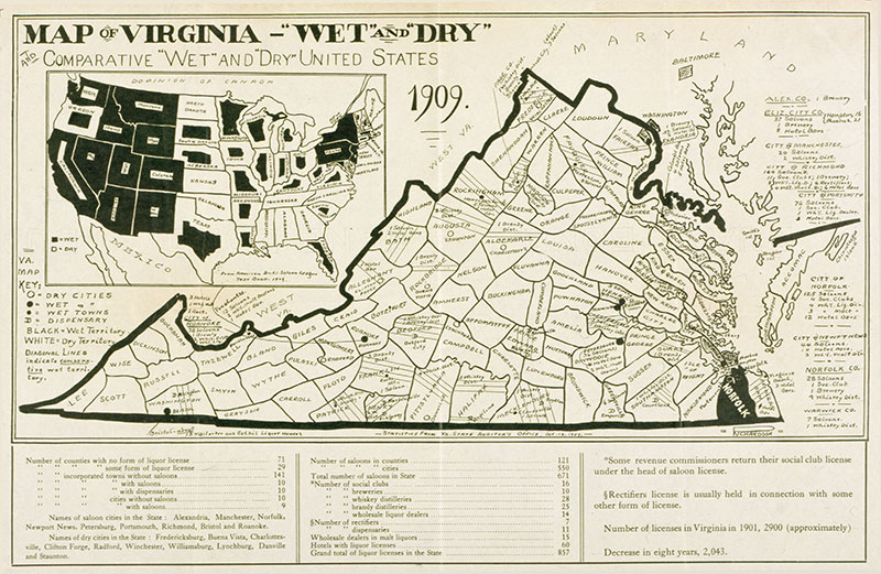 Image of Map of Virginia - Wet and Dry