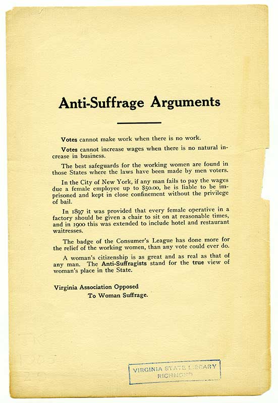 Image of Anti-suffrage arguments broadside