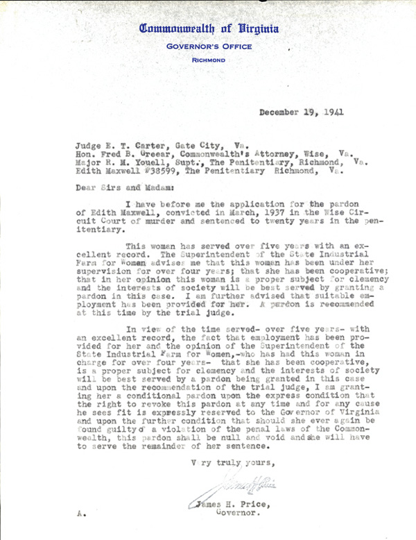 image of pardon letter