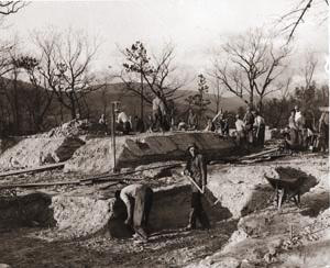 CCC workers building the Great Lodge at Douthat State Park. Library of Virginia