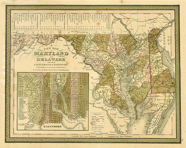 A NEW MAP OF MARYLAND AND DELAWARE with their CANALS, ROADS & DISTANCES