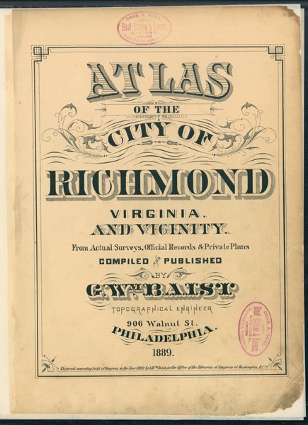 Cover, Atlas of the City of Richmond, by G. William Baist, 1889