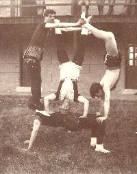 VMI gymnastics team performing a stunt, circa. 1898