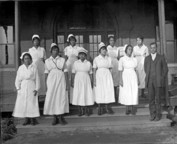 Staff in front of the Burrell Memorial Hospital