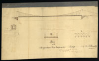 Architectural drawing of a Bridge in Morgantown, Virginia. Date: December 12, 1850. Citation: Virginia General Assembly, Legislative petitions, Monongalia County, 1850 December 12. State government records collection, The Library of Virginia, Richmond, Va. 23219.