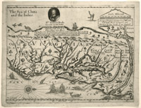 John Farrer map of Virginia "A mapp of Virginia discovered to ye falls and in it's latt: from 35. deg: & 1/2 neer Florida, to 41. deg: bounds of new England (Domina Virginia)."