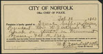 Permission for public speech, Norfolk. Equal Suffrage League of Virginia Papers, Organization Records, Acc. 22002, The Library of Virginia. Date: February 10, 1913.
