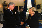 Presidential Apology for the Tuskegee Study, President Bill Clinton with Joan Echtenkamp Klein. Date: 1997 Collection: The Alvin V. & Nancy Baird Curator for Historical Collections & Services, Claude Moore Health Sciences Library, University of Virginia.