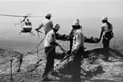Rescue demonstration with the Pegasus helicopter Collection: Prints20443, Historical Collections and Services, Claude Moore Health Sciences Library, University of Virginia.