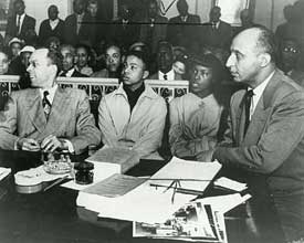 Attorneys for the NAACP, Spottswood W. Robinson III (far left) and Oliver Hill (far right)