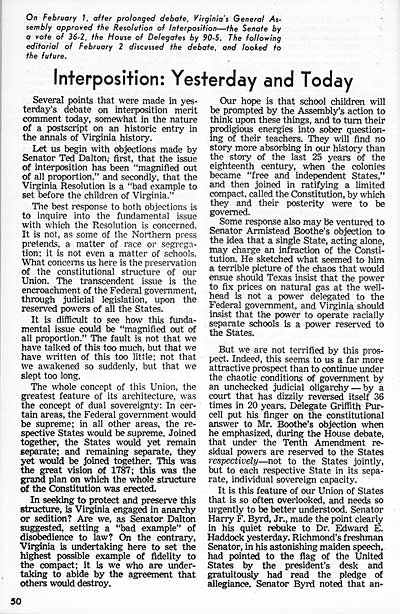 Interposition. Editorials and Editorial Page Presentations. The Richmond News Leader, 1955-1956. Richmond: Richmond News Leader, 1956.