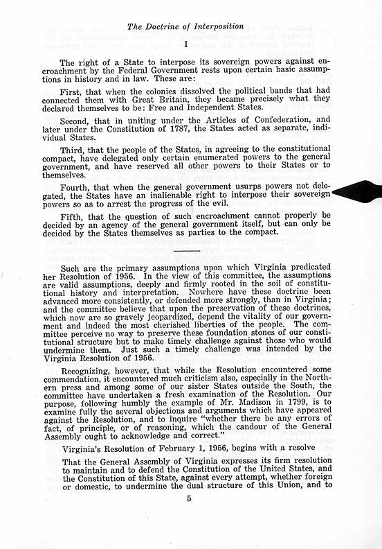 The Doctrine of Interposition. Its History and Application. A Report on Senate Joint Resolution 3, General Assembly of Virginia 1956 and related matters.