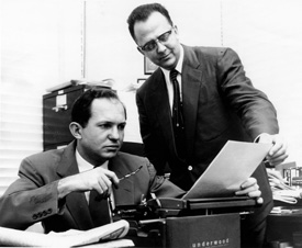 James Jackson Kilpatrick (left) and Guy Friddell (right), Richmond News Leader. 1952. Courtesy of the Richmond Newspapers Inc.