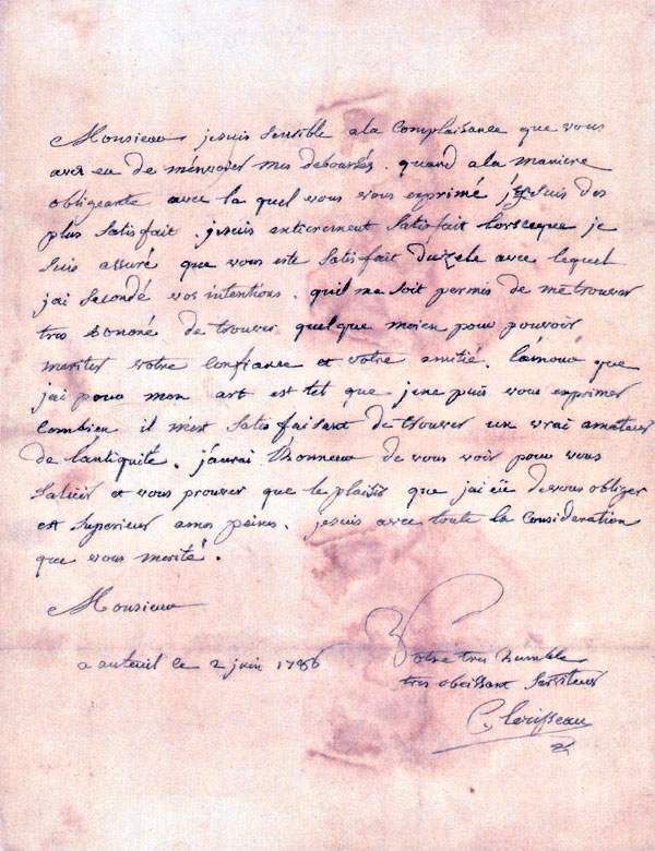 Invoice, Clrisseau to Thomas Jefferson