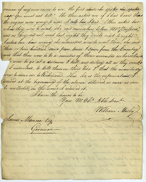 Mosby to Governor Monroe
