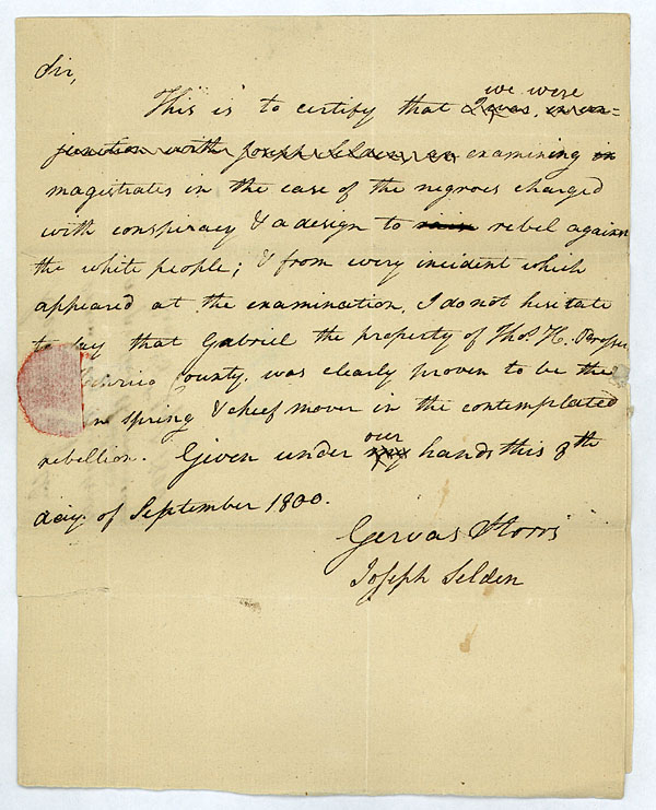 Gervas Storrs and Joseph Selden to Governor Monroe