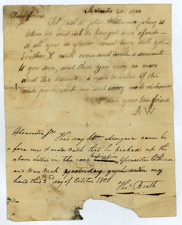 "A.W." to "dear friend," 20 September 1800.