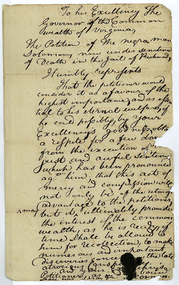 Petition of Solomon to Governor James Monroe