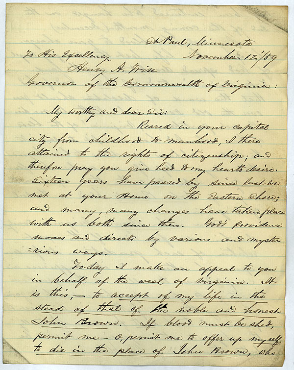 George L. Lumsden to Governor Henry A. Wise