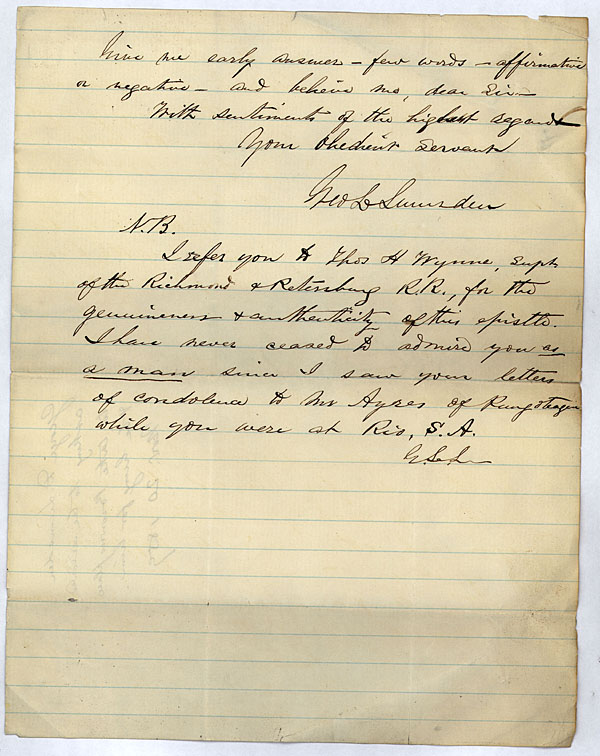 George L. Lumsden to Governor Henry A. Wise