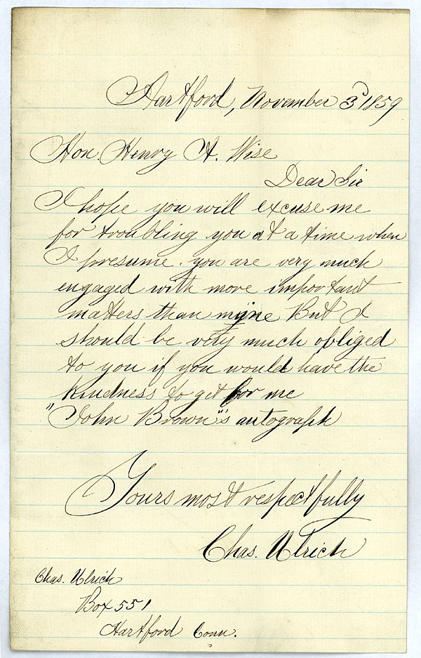 Charles Ulrich to Governor Henry A. Wise