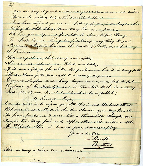 "Brutus" to Governor Henry A. Wise