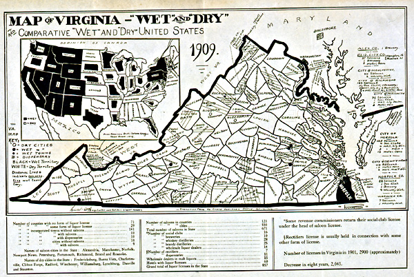 Map of Virginia -- "Wet" and "Dry"