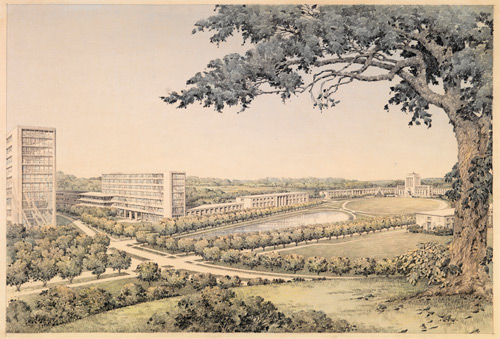 Perspective of State Government Complex, Richmond. Merrill C. Lee, architect. Ca. 1946. Department of General Services, Acc. 31033. Library of Virginia.