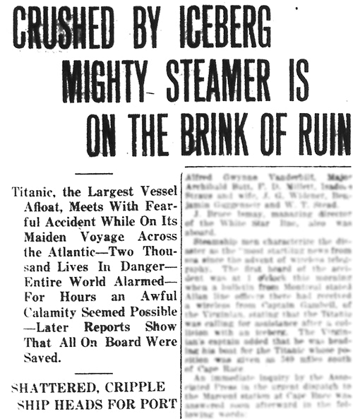 <em>Evening World</em> April 15th, 1912