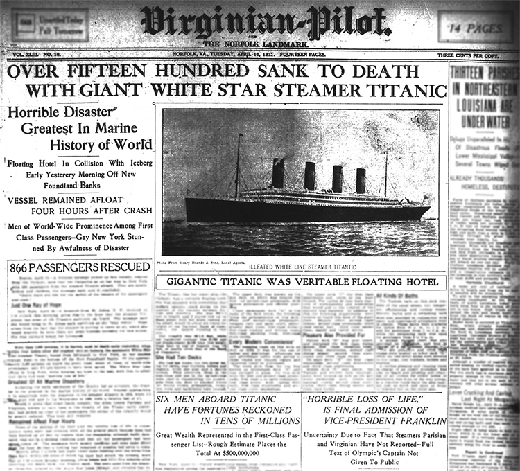 <em>Virginian Pilot</em>; Norfolk, VA. April 16th, 1912