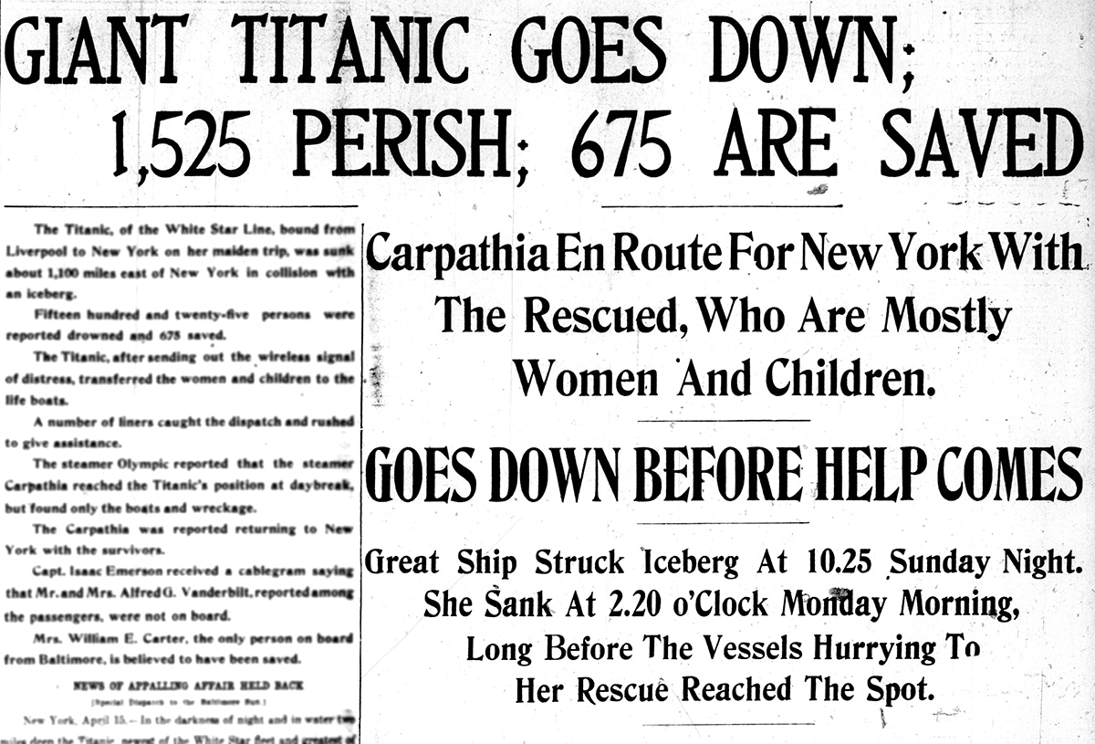 Titanic In Black And White Headlines Both Informative And