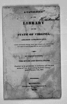 A Catalogue of the Library of the State of Virginia 