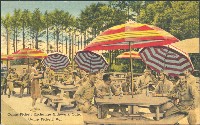 "Camp Pickett Exchange Sidewalk Cafe, Camp Pickett, Va." Color linen card published by Tichnor Bros. of Boston, ca. 1943.