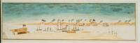 Watercolor sketch "Yorktown from Gloucester Point." Believed to have been done around the time of the Battle of Yorktown, 1781. Artist Unknown. John Graves Simcoe Papers, ca. 1776-1806. MS 30.6. Special Collections, John D. Rockefeller, Jr. Library, Colonial Williamsburg Foundation.