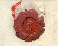 Wax seal impression on a letter from Myer Myers to his father, Norfolk merchant Moses Myers