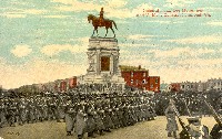 Postcard image of VMI Cadets marching down Monument Avenue, Richmond, Virginia, post marked 1916. Special Collections and Archives, James Branch Cabell Library, Virginia Commonwealth University, Richmond.