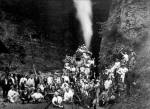 Roanoke Booster Club posing in and on train engine