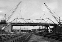 Construction work on Acca Bridge, Richmond, Virginia.
Date: June 27, 1965. Citation: <em>Richmond Times-Dispatch</em> Collection, Valentine Richmond History Center.
