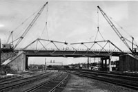 Construction work on Acca Bridge, Richmond, Virginia.
Date: June 27, 1965. Citation: <em>Richmond Times-Dispatch</em> Collection, Valentine Richmond History Center.