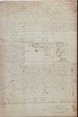 Property description and plot plan: manuscript document in hand of James Semple describing what is presently known as the William Finnie property at 506 E. Francis St. in Williamsburg. Date:  July 29, 1809.  Photo taken in 2001 by Thomas Green.  Citation: Special Collections, John D. Rockefeller, Jr. Library, The Colonial Williamsburg Foundation.