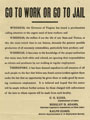 Go to work or go to jail. [Richmond, Va.: State of Virginia]. Special Collections, LVA. Date: 1918.